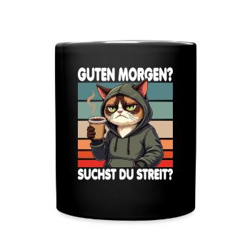 Bonjour? Vous cherchez un combat ? Grognement matinal - Mug uni - noir - Devant
