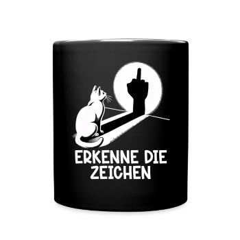 Erkenne die Zeichen Lustige Katze Schatten - Tasse einfarbig - Schwarz - Vorne
