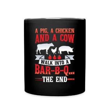 A pig, a chicken and a cow go to the BBQ - Full Colour Mug - black - Front