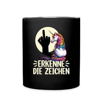 Erkenne die Zeichen Einhorn Schatten Lustiger - Tasse einfarbig - Schwarz - Vorne