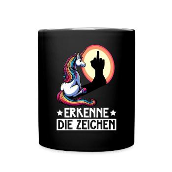 Erkenne die Zeichen Einhorn Schatten Lustiger - Tasse einfarbig - Schwarz - Vorne