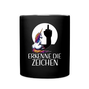 Erkenne die Zeichen Einhorn Schatten Lustiger - Tasse einfarbig - Schwarz - Vorne