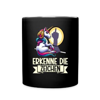 Erkenne die Zeichen Einhorn Schatten Lustiger - Tasse einfarbig - Schwarz - Vorne