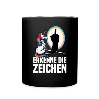 Erkenne die Zeichen Einhorn Schatten Lustiger - Tasse einfarbig - Schwarz - Vorne