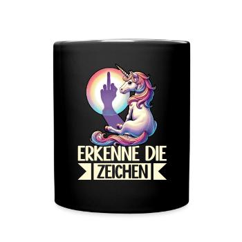 Erkenne die Zeichen Einhorn Schatten Lustiger - Tasse einfarbig - Schwarz - Vorne