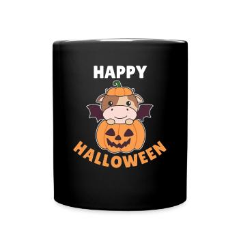 Cow Happy Halloween Pumpkin Bat Costume - Full Colour Mug - black - Front