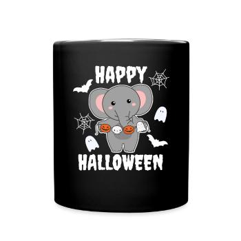 Éléphant Happy Halloween Citrouille Chauve-souris Costume - Mug uni - noir - Devant