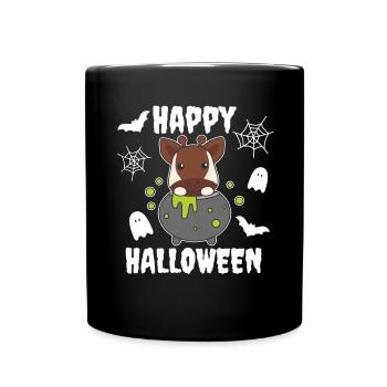 Okapi Happy Halloween Hexenkessel Fledermaus - Tasse einfarbig - Schwarz - Vorne