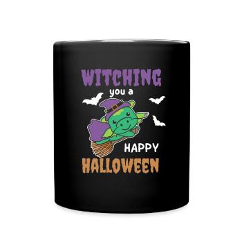 Drache Hexe Witching you a Happy Halloween - Tasse einfarbig - Schwarz - Vorne