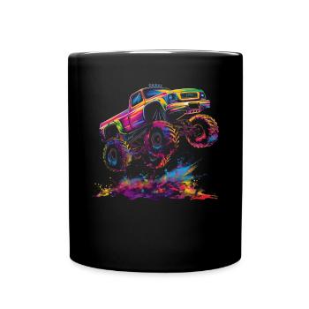Monster Truck Off-Road Vehicle Popart - Full Colour Mug - black - Front