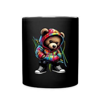 Hip Hop Teddybär Bunte Urban Rap Music - Tasse einfarbig - Schwarz - Vorne