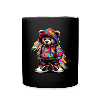 Hip Hop Teddybär Bunte Urban Rap Music - Tasse einfarbig - Schwarz - Vorne
