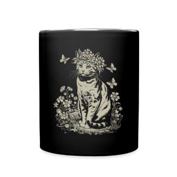 Magie des chats et papillons : l’art cottagecore - Mug uni - noir - Devant