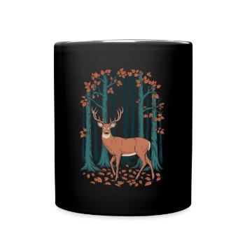 Majestätischer Hirsch im Herbst Cottagecore Wald - Tasse einfarbig - Schwarz - Vorne