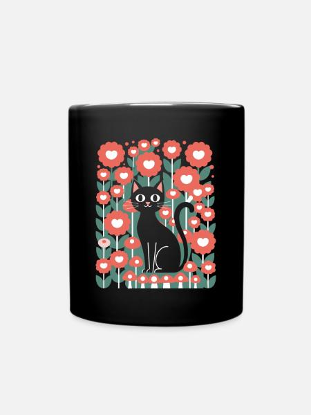 Cottagecore Black Cat Floral World - Full Colour Mug - black