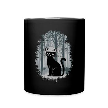Cottagecore Cat in the Woods with Hat - Full Colour Mug - black - Front