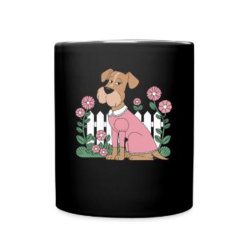 Cottagecore Hund im Blumengarten - Tasse einfarbig - Schwarz - Vorne