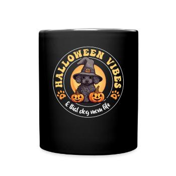 Halloween Witch Hat Pumpkin Dog Poodle - Full Colour Mug - black - Front