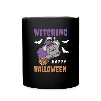 Maus Hexe Witching you a Happy Halloween - Tasse einfarbig - Schwarz - Vorne