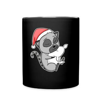 Lémuriens mignons fatigués dormant à Noël - Mug uni - noir - Devant
