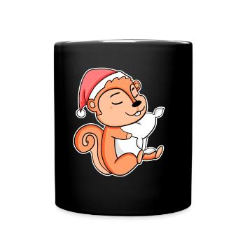 Squirrel Cute Tired Sleeping In Christmas - Full Colour Mug - black - Front