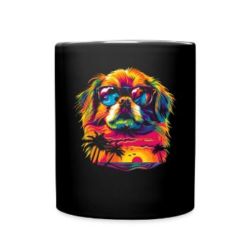 Pekinese Hund Sonnenbrille Strand Popart - Tasse einfarbig - Schwarz - Vorne