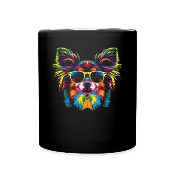 Papillon Hund Sonnenbrille Popart - Tasse einfarbig - Schwarz - Vorne