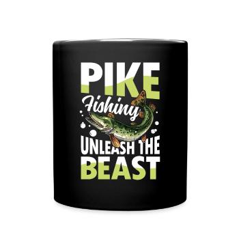 Pike Fishing Unleash the Beast für eine Anglerin - Tasse einfarbig - Schwarz - Vorne