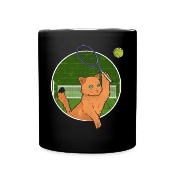 Drôle de joueur de tennis raquette chat - Mug uni - noir - Devant