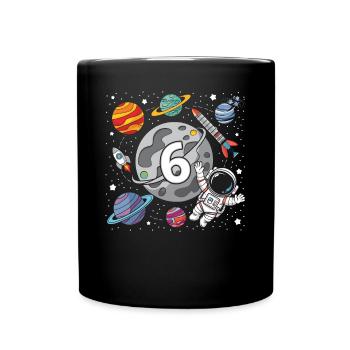 6. Geburtstag Jungen 6 Jahre Astronaut Geburtstag - Tasse einfarbig - Schwarz - Vorne