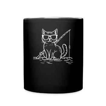 Cat fishing with sunglasses - Full Colour Mug - black - Front
