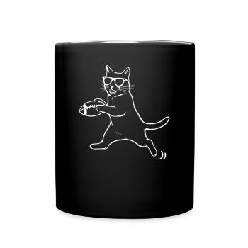 Katze Mit Sonnenbrille Und Football - Tasse einfarbig - Schwarz - Vorne