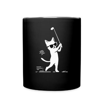 Katze Mit Sonnenbrille Spielt Golf - Tasse einfarbig - Schwarz - Vorne