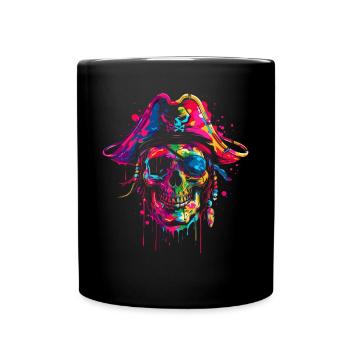 Piratenkapitän Totenkopf Popart - Tasse einfarbig - Schwarz - Vorne