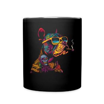 Pitbull Pittie Hund Raucher-Sonnenbrille Popart - Tasse einfarbig - Schwarz - Vorne