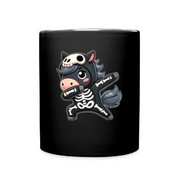 Halloween Skelett Niedliches Pferd Männer Frauen - Tasse einfarbig - Schwarz - Vorne