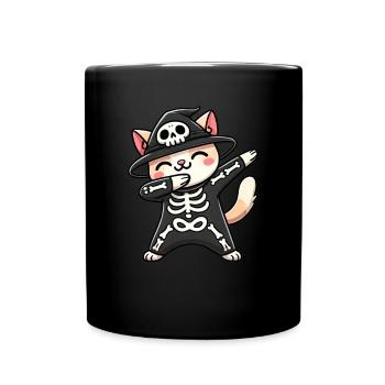 Katze Halloween Skelett Niedliche Katze Kinder - Tasse einfarbig - Schwarz - Vorne