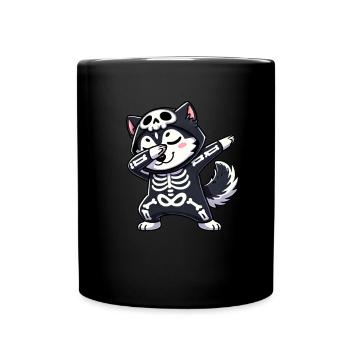 Husky Halloween Skelett Niedlicher Husky Kinder - Tasse einfarbig - Schwarz - Vorne