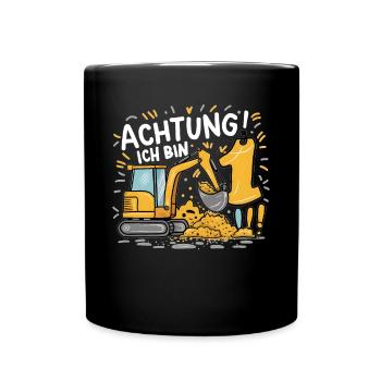 1er anniversaire garçon 1 an chantier de construction d’excavatrice - Mug uni - noir - Devant