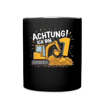 1er anniversaire garçon 1 an chantier de construction d’excavatrice - Mug uni - noir - Devant