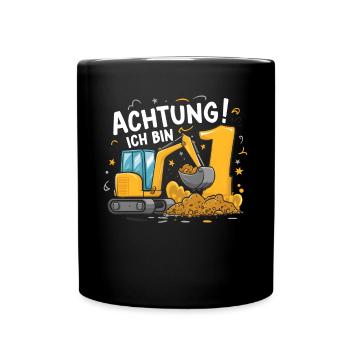 1er anniversaire garçon 1 an chantier de construction d’excavatrice - Mug uni - noir - Devant