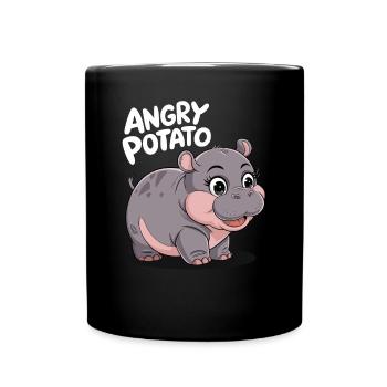Moo Deng Lustiges Nilpferd 'Angry Potato' - Tasse einfarbig - Schwarz - Vorne