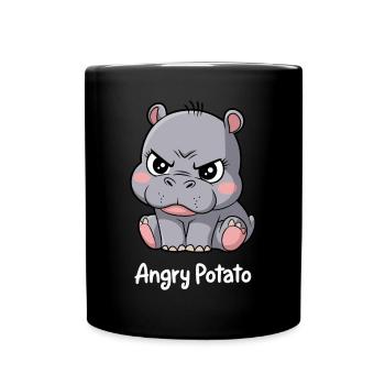 Moo Deng Lustiges Nilpferd Angry Potato - Tasse einfarbig - Schwarz - Vorne