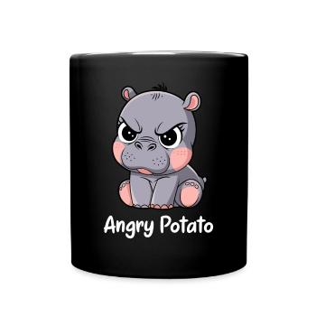 Moo Deng Lustiges Angry Potato Motiv - Tasse einfarbig - Schwarz - Vorne