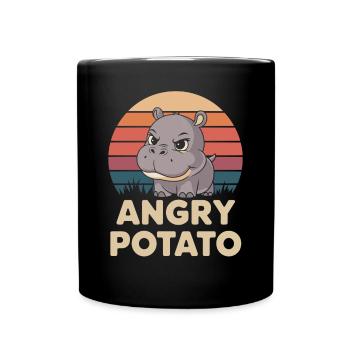 Moo Deng Lustiger Hippo Angry Potato - Tasse einfarbig - Schwarz - Vorne