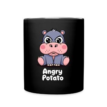 Moo Deng Lustiger Nilpferd Angry Potato - Tasse einfarbig - Schwarz - Vorne