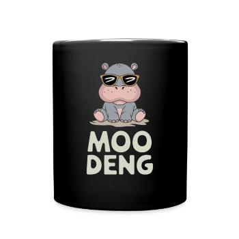 Moo Deng Hippo: Cooles Hippo mit Sonnenbrille - Tasse einfarbig - Schwarz - Vorne