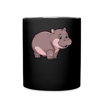 Entzückender Moo Deng Hippo mit Lächeln - Tasse einfarbig - Schwarz - Vorne
