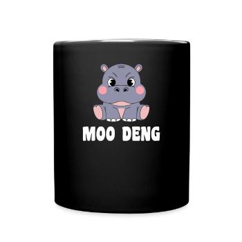 Moo Deng Hippo Funny Illustration - Full Colour Mug - black - Front