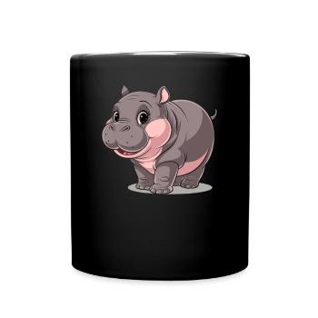Niedliches Moo Deng Hippo Cartoon Motiv - Tasse einfarbig - Schwarz - Vorne